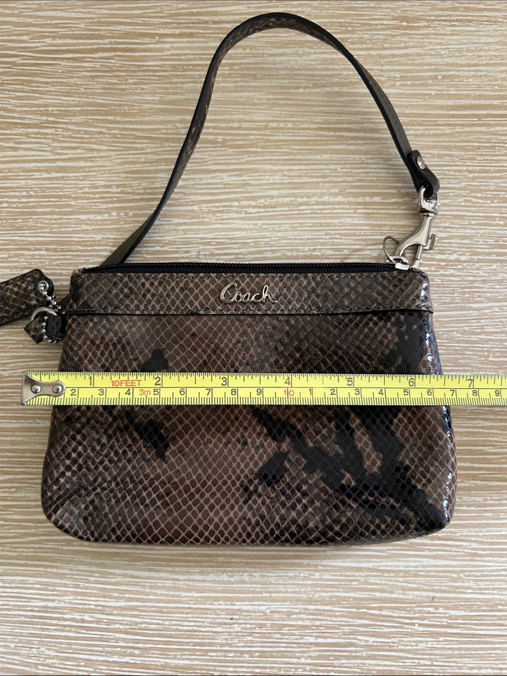 Coach Brown Snakeskin-Print Wristlet with Black Accents - Picture 2 of 7